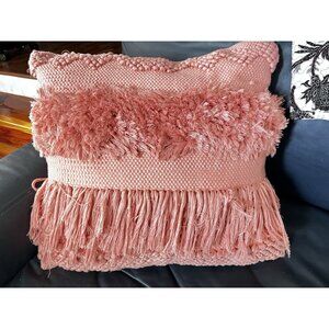 Magaschoni Home Boho Shag Woven Pink Throw Pillow India Overstuffed Large